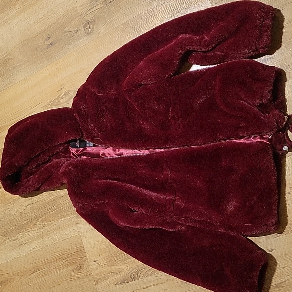 Me Jane, Maroon Faux Fur Hooded Coat